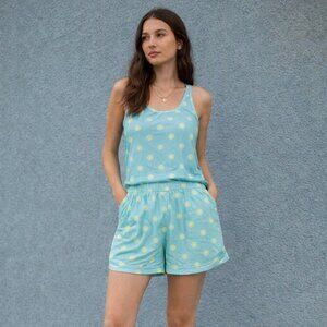 NOBO size Large Teal and Yellow sunburst matching summer set